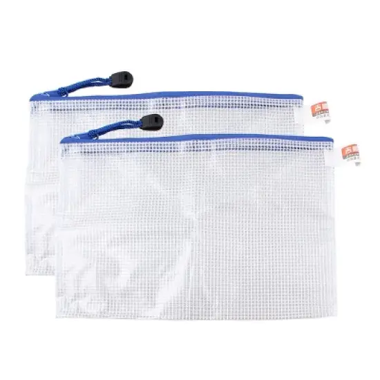 PiccoCasa Plastic Zipper Closure Grid Pattern A5 Paper File Bag Pocket Folder 2 Pcs image {6}