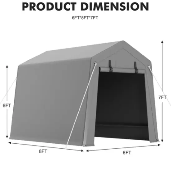 6x8 Ft Outdoor Storage Shelter Shed Portable Garage with Rolled Up Door,Heavy Duty Motorcycle Storage Tents,Anti-UV & Waterproof Carport for Bike image {6}