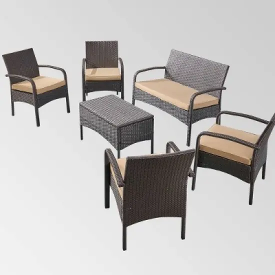 Cordoba 6pc Wicker Conversation Set - Brown/Tan - Christopher Knight Home image {1}