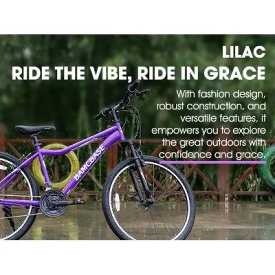 BAMCBASE Lilac 26 Inch Mountain Bike for Women Men, 21 Speed Steel Frame Adult Bicycle, MTB Bikes with Suspension Fork image {2}