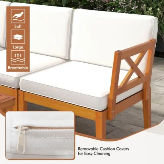 Costway 6 PCS Acacia Wood Patio Furniture Set with Cushions and 2-Tier Coffee Table image {7}