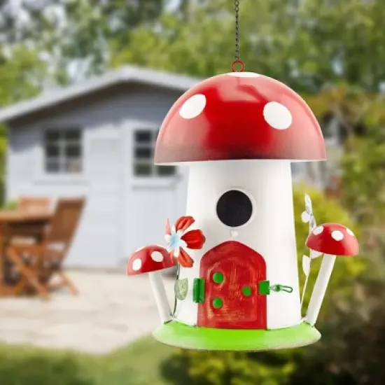 Esterno Mushroom Shaped Birdhouse; Songbird Nesting Galvanized Iron Colorful Mushroom Bird House image {4}