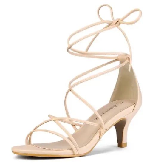 Allegra K Women's Strappy Kitten Heel Lace Up Sandals image {13}