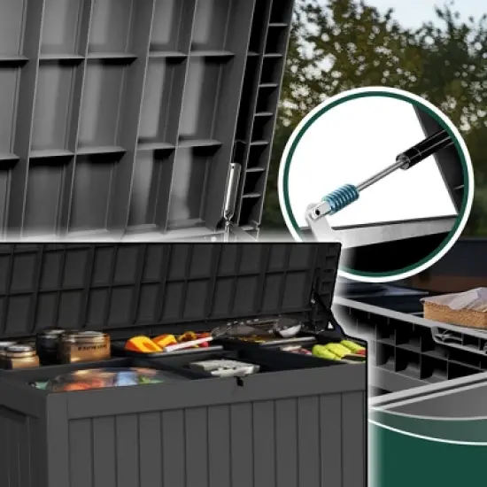 DSVIMOY Deck Boxes, 2-Piece 230 Gal Outdoor Storage Deck Box, Small Patio Storage Bin for Garden Tools, Black, 57.87"*32.24"*33.66" image {4}