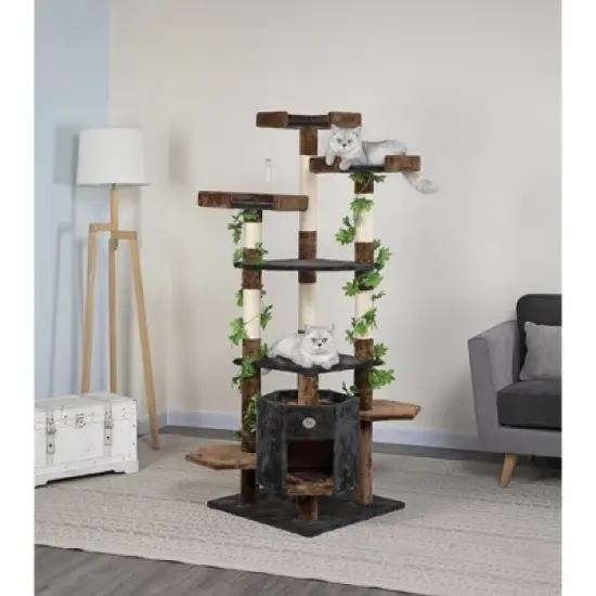 Go Pet Club 67" Forest Cat Tree with Leaves F2091 - Black/Brown image {1}