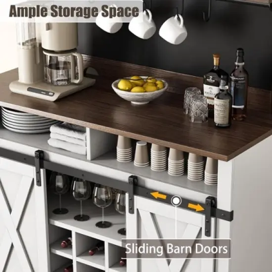 75" Tall Coffee Hutch Cabinet Large Kitchens Storage Cabinets White Coffee Bar Cabinet Cupboard with Sliding Barn Door image {7}