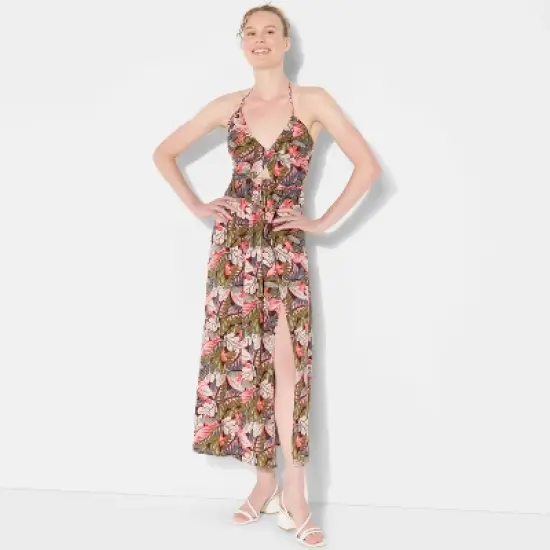 Women's Ruched Maxi Halter A-Line Dress - Wild Fable&trade; Assorted Pinks Floral image {3}