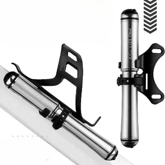 PRO BIKE TOOL Mini Bike Pump Fits Presta and Schrader valves, Silver image {2}