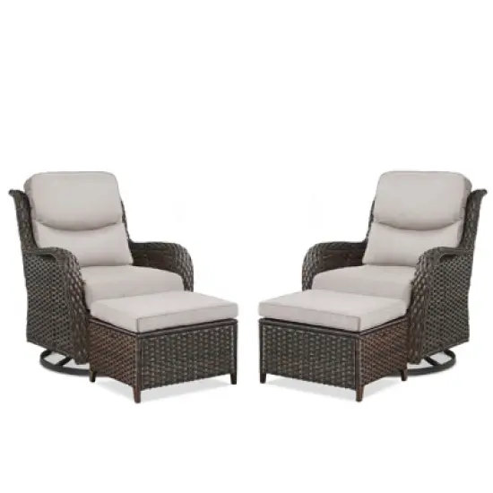 Belord 4 Piece Patio Furniture Set with Swivel Chairs and Ottomans, High Back Deep Seat Cushioned Wicker Swivel Patio Chairs Set of 2 with Ottoman image {2}