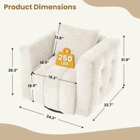 Hyleory Wooden Frame Swivel Chair with Soft Fabric Upholstery, 360&deg; Rotation, Comfortable Ergonomic Design for Living Room and Office Seating image {6}