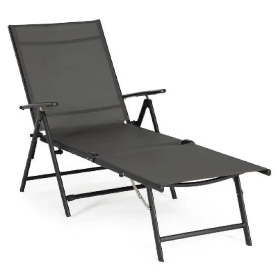 Jomeed Chaise Outdoor Reclining Adjustable Folding Lightweight Beach Patio Lounge Chair with 7 Back Reclining and 2 Leg Positions, Gray image {1}