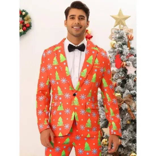 Lars Amadeus Men's Notch Lapel Christmas Costumes Printed Blazer image {1}