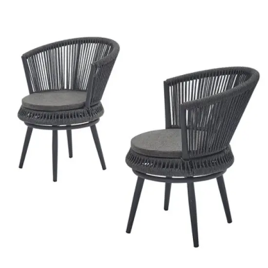 3pc Outdoor Wicker Conversation Set with Cushions - Dark Gray - GODEER image {2}