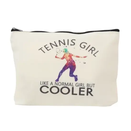 Unique Bargains Durable Tennis Figure Pattern Makeup Bag Beige 1 Pc image {5}