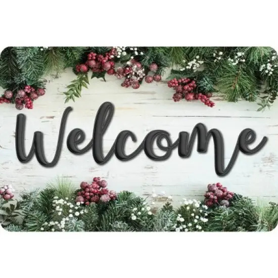 Ashley Productions&reg; The Original Fun Mat&trade;, Welcome Mat, 15.5" x 23.5", Winter Garland Berries Welcome image {1}