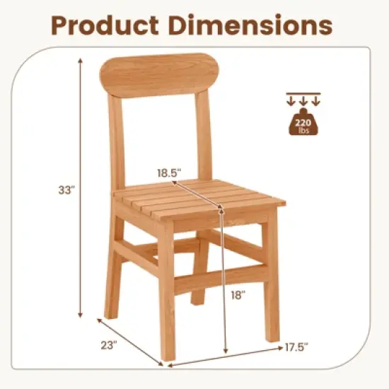 Costway 1/2 PCS Patio Teak Wood Chair  Wooden Armless Dining Chair with Slatted Seat image {2}