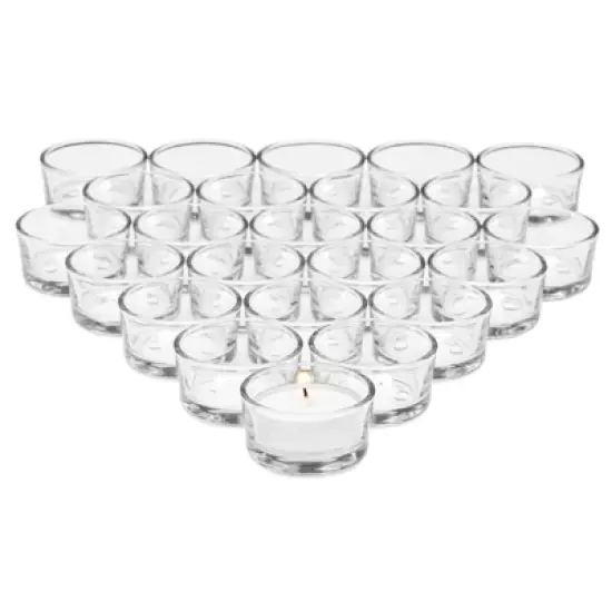 Juvale 24 Pack Clear Glass Short Tealight Candle Holders for Table Centerpieces, Wedding Receptions, Party Decorations, Restaurant Tables, 1 x 2 In image {7}
