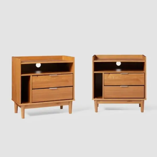 2pk Mid-Century Modern Solid Wood 2 Drawer Storage Nightstands - Saracina Home image {12}
