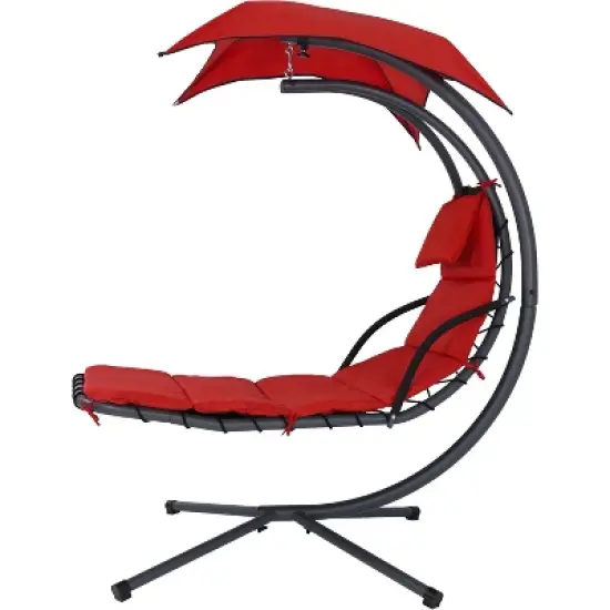 Sunnydaze Outdoor Hanging Chaise Floating Lounge Chair with Canopy Umbrella and Stand image {8}