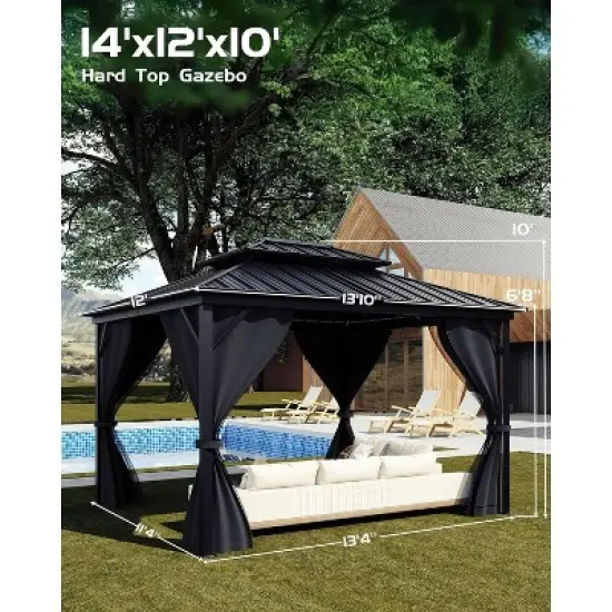 GustoWave 12'x14' Outdoor Double Hardtop Patio Gazebo for Deck, Backyard, Lawn, Garden image {4}