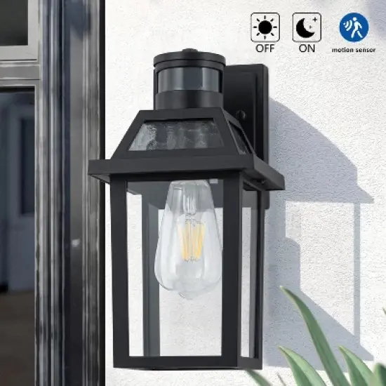 C Cattleya 11.75in Matte Black Motion Sensor Outdoor Wall Sconce,Dusk to Dawn Porch Light with E26 Base Socket image {1}