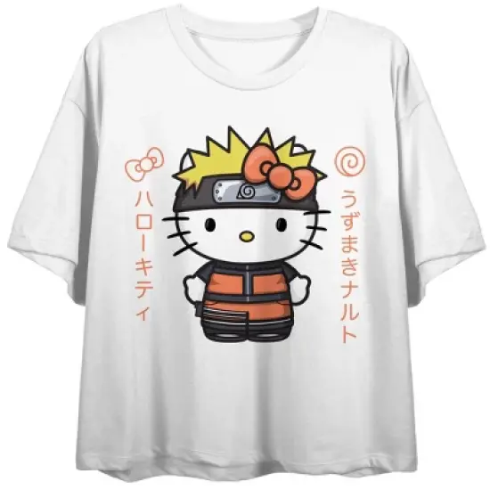 Naruto X Hello Kitty Juniors White Crop T-Shirt image {2}