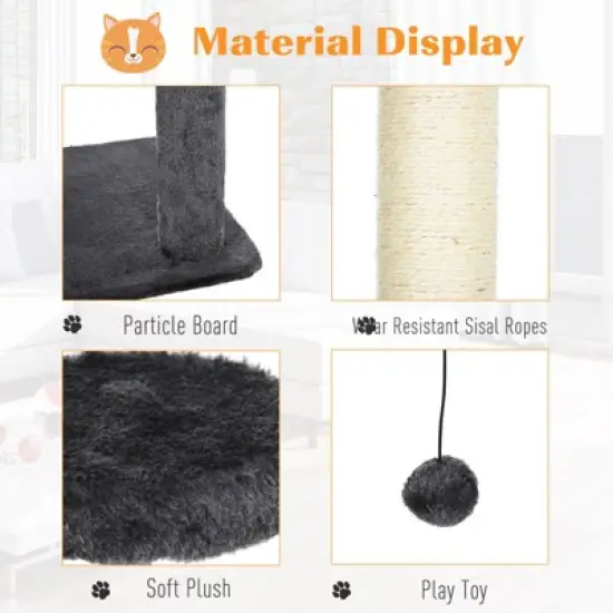 PawHut Adjustable Height Floor-To-Ceiling Vertical Cat Tree with Carpet Platforms, Condo & Rope Scratching Areas, Dark Gray image {5}