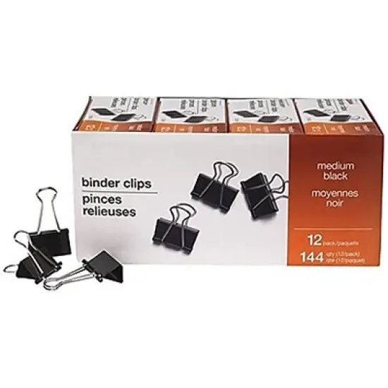 MyOfficeInnovations Medium Binder Clips Bulk PK Blk 1 1/4" Size with 5/8" Capacity 144/PK 395200 image {6}
