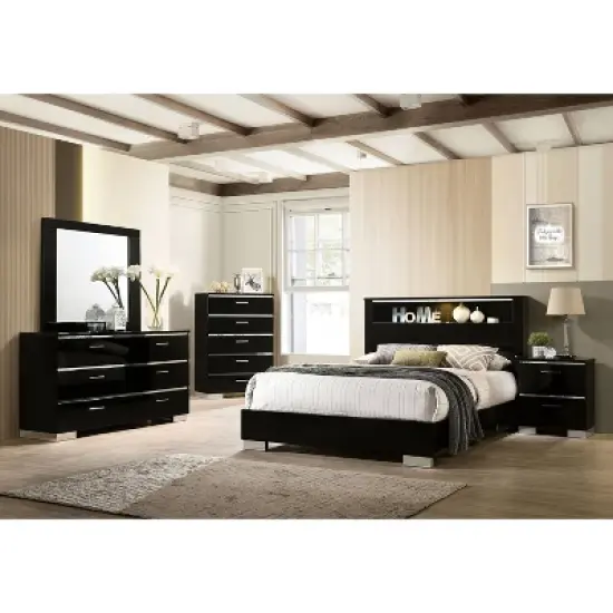 3pc Shorehaven Contemporary Nightstand and Chest California King Bedroom Set Black/Chrome - miBasics image {2}