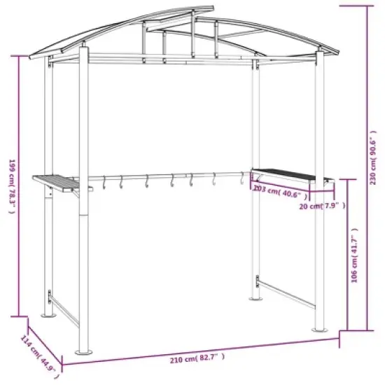 vidaXL Steel BBQ Gazebo with Side Shelves - Anthracite, Ideal for Barbeque Sessions During Sunny & Rainy Days, Durable Build 82.7"x44.9"x90.6" image {6}