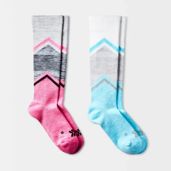 Women's Chevron Colorblock Compression 2pk Knee High Socks - All In Motion&trade; White/Gray 4-10: Moisture Wicking, Arch Support image {3}