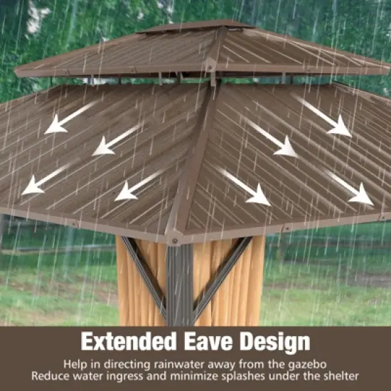 Tangkula 14 x 12 FT Hardtop Gazebo w/ Netting Heavy-Duty Double-Roof Galvanized Metal Top image {7}