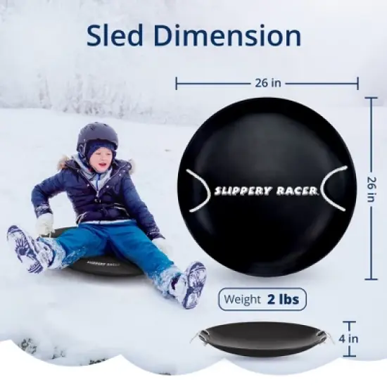 Slippery Racer ProDisc 26 Inch Heavy Duty Aluminum Iron Alloy Metal Kids Saucer Snow Sled with Dual Riveted Soft Grip Rope Handles image {1}