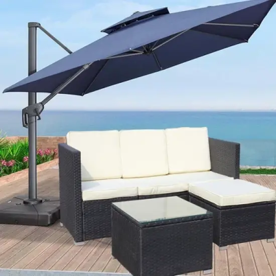 FIONECA 5-Piece Outdoor Patio Furniture Set, PE Rattan Wicker Sofa Set with Beige Cushions & Coffee Table for Garden/Backyard image {3}