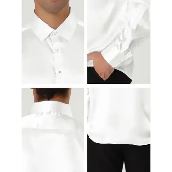 Lars Amadeus Men's Satin Point Collar Long Sleeve Button Down Slim Fit Dress Shirts image {5}