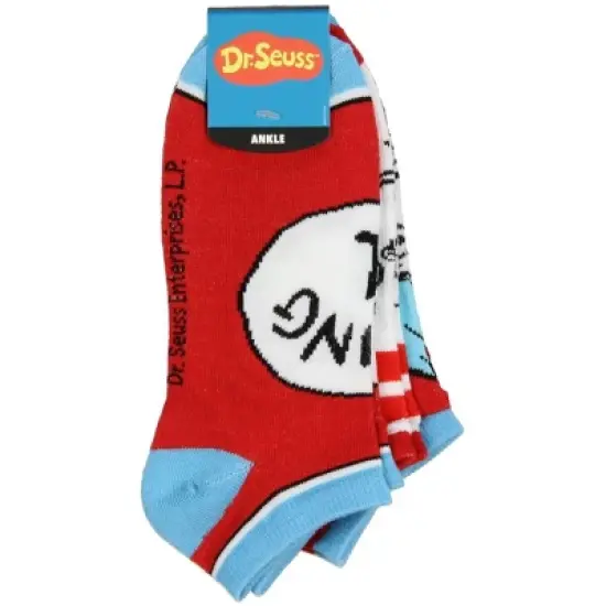 Dr. Seuss Thing 1 And Thing 2 Adult 3 Pack Ankle Socks Red image {4}