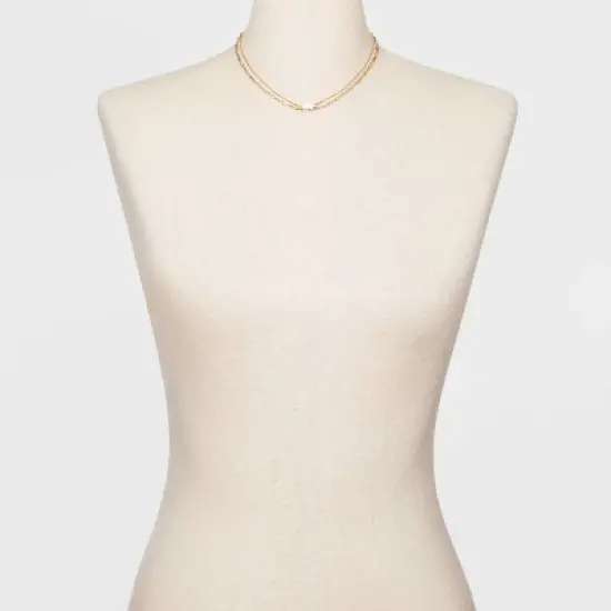 Mother of Pearl and Metal Two Row Layered Necklace Pendant - A New Day&trade; Gold image {1}