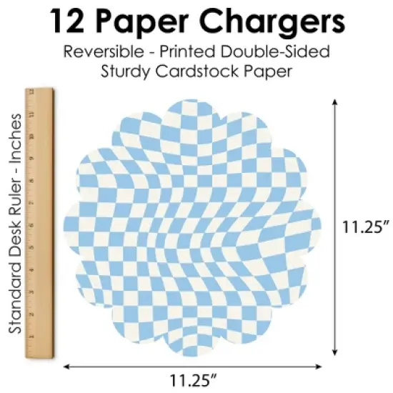Big Dot of Happiness Blue Checkered Party - Round Table Decorations - Paper Chargers - Place Setting For 12 image {5}