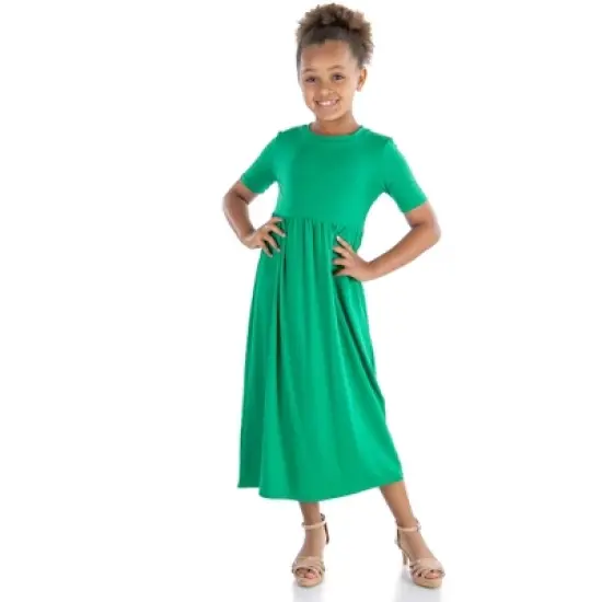 24seven Comfort Apparel Girls Short Sleeve Pleated Midi Dress image {7}