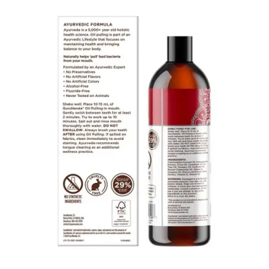 GuruNanda Coconut & Cinnamon Oil Pulling Flavor + Neem and Ashwagandha Mouthwash - 8 fl oz image {8}