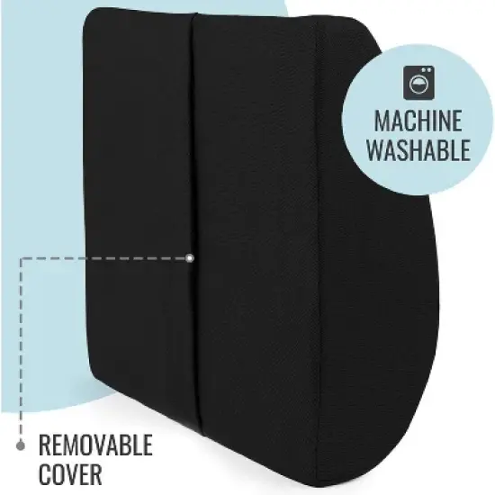 DMI Memory Foam Lumbar Pillow Support Pillow Back Support Chair Cushion with Strap for Better Posture and Easing Back Pain, Black image {3}