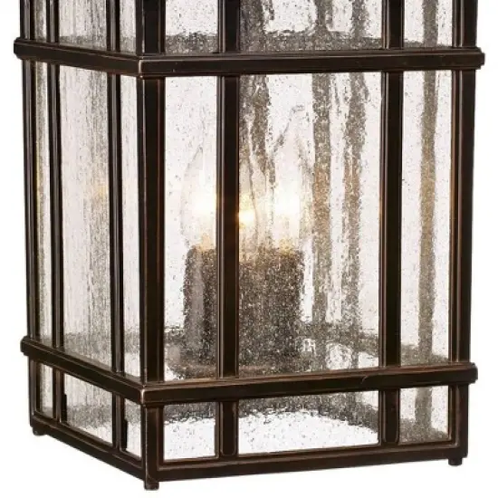 Kathy Ireland Art Deco Outdoor Hanging Light Rubbed Bronze 16 1/2 Seeded Glass Panels Damp Rated for Exterior House Porch Outside image {2}