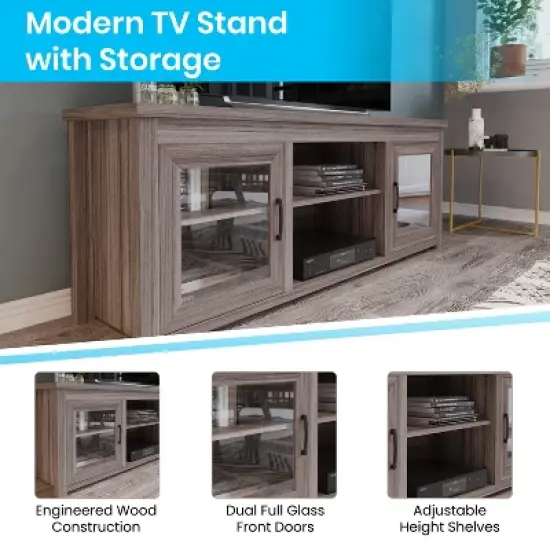 Emma and Oliver TV Stand for up to 80" TV's - 65" Media Console with Classic Full Glass Doors & 3 Adjustable Shelves image {2}