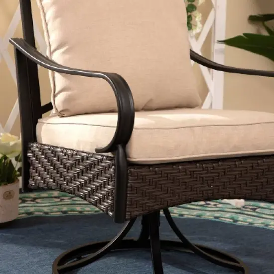 5pc Outdoor Dining Set with Swivel Chairs with Seat & Back Cushions & Square Metal Slat Table with 1.57" Umbrella Hole - Captiva Designs image {10}