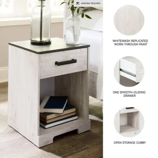 Shawburn Nightstand Black/Gray/White - Signature Design by Ashley: Pewter-Tone Hardware, Open Cubby Storage, Laminated Finish image {2}