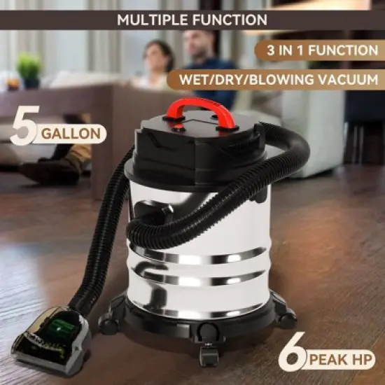 Topteng 5 Gallon Steel Stainless Wet/Dry Canister Vac Shop Vacuum Cleaner 1800W image {2}