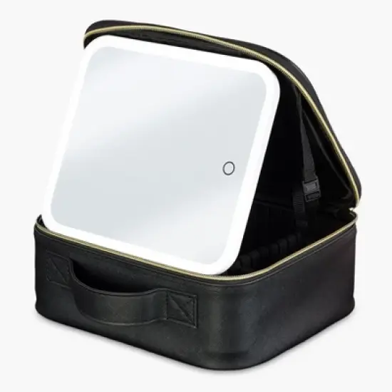 iHome Travel Makeup Bag with LED Mirror, Makeup Organizer with Lighted Mirror - Black (iCVS20) image {1}