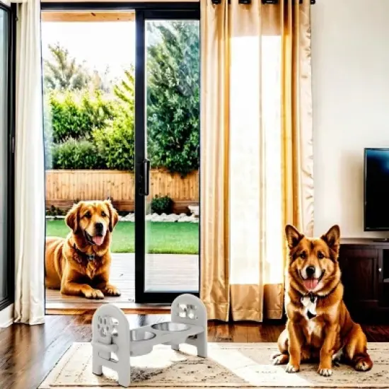 INFURNIC Pet Bowl Adjustable Travel Ready Recycled Durable Poly Lumber Easy to Pack Modern Design, Grey, 19"*7"*9.5" image {1}