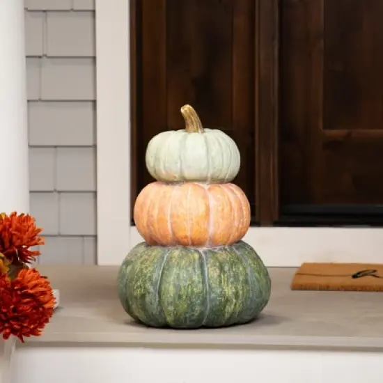Northlight Tri-Color Pumpkin Stack Fall Harvest Decoration - 19" image {1}