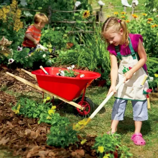 HearthSong Durable Kids' Grow-With-Me Red Wheelbarrow and Adjustable Garden Tool Set; Includes Wheelbarrow, Shovel, Hoe, Leaf Rake, and Soil Rake image {7}